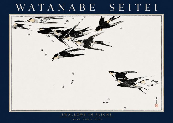 Watanabe Seitei Swallows in Flight No4 - Juliste