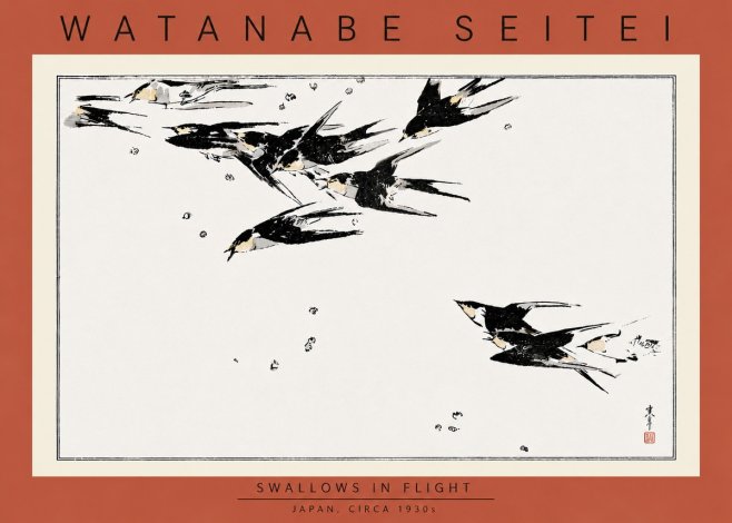 Watanabe Seitei Swallows in Flight No5 - Juliste