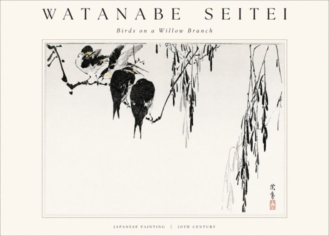 Watanabe Seitei Birds on a Willow Branch No1 - Juliste
