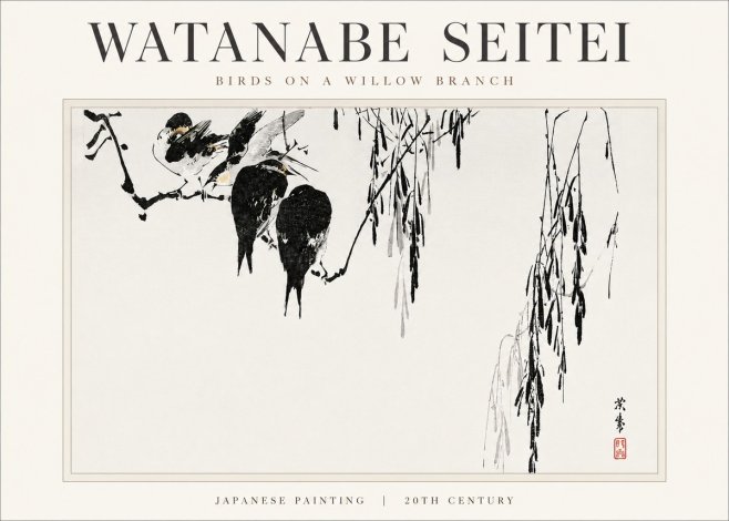 Watanabe Seitei Birds on a Willow Branch No3 - Juliste