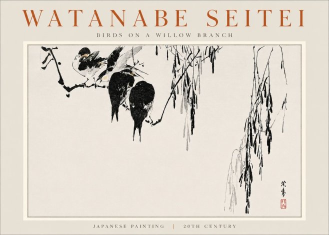 Watanabe Seitei Birds on a Willow Branch No4 - Juliste