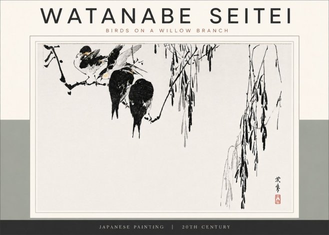 Watanabe Seitei Birds on a Willow Branch No5 - Juliste
