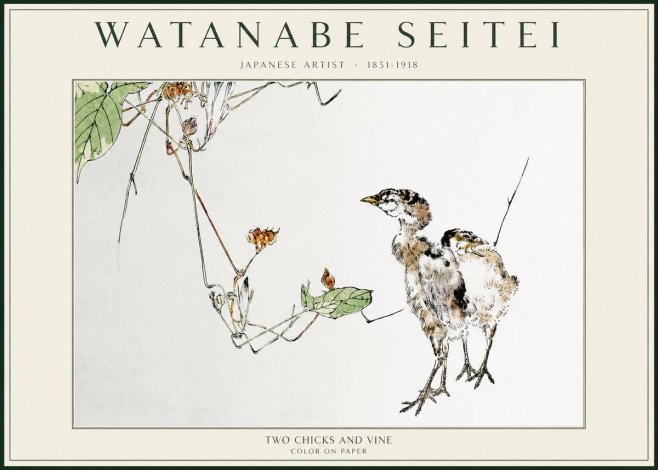 Watanabe Seitei Two Chicks and Vine No1 - Juliste