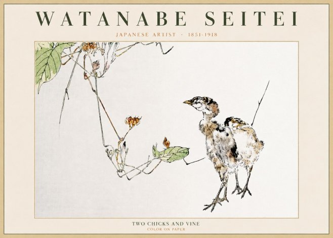 Watanabe Seitei Two Chicks and Vine No2 - Juliste