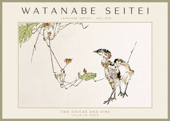 Watanabe Seitei Two Chicks and Vine No3 - Juliste