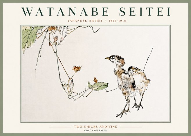 Watanabe Seitei Two Chicks and Vine No4 - Juliste