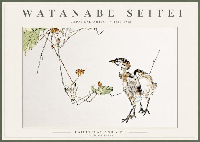 Watanabe Seitei Two Chicks and Vine No5 - Juliste