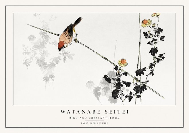 Watanabe Seitei Bird and Chrysanthemum No1 - Juliste