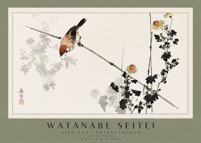 Watanabe Seitei Bird and Chrysanthemum No2 - Juliste