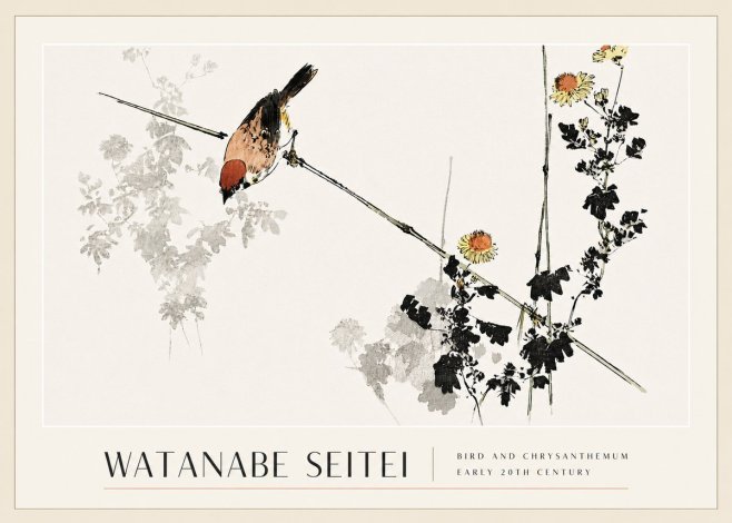 Watanabe Seitei Bird and Chrysanthemum No3 - Juliste