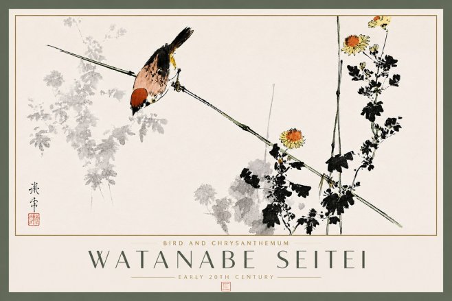 Watanabe Seitei Bird and Chrysanthemum No5 - Juliste