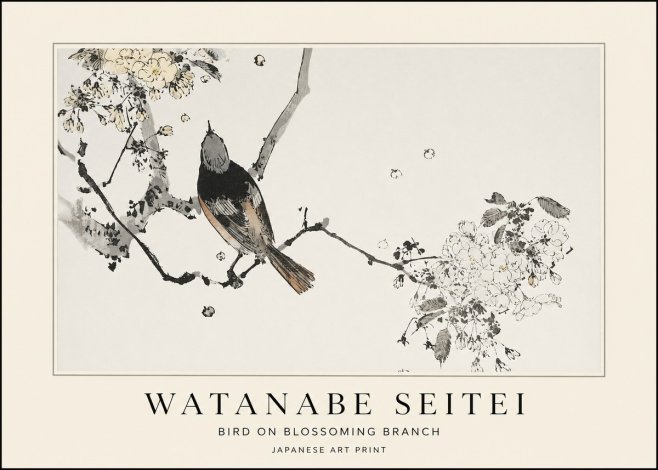 Watanabe Seitei Bird on Blossoming Branch No1 - Juliste