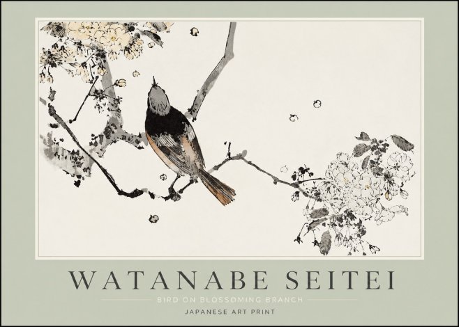 Watanabe Seitei Bird on Blossoming Branch No2 - Juliste