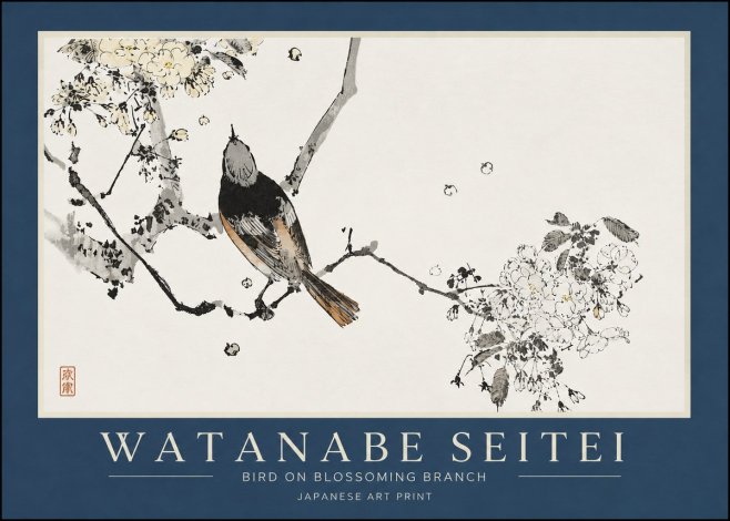 Watanabe Seitei Bird on Blossoming Branch No3 - Juliste