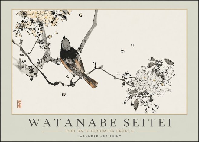 Watanabe Seitei Bird on Blossoming Branch No4 - Juliste