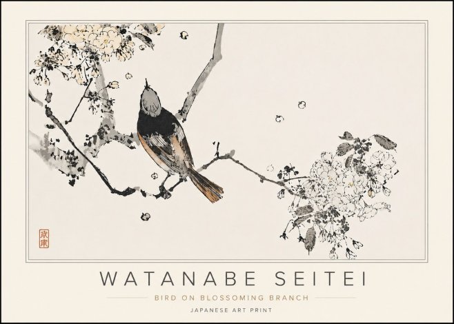 Watanabe Seitei Bird on Blossoming Branch No5 - Juliste