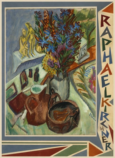 Raphael Kirchner Still Life with Blue Flowers and Figurines No2 - Juliste