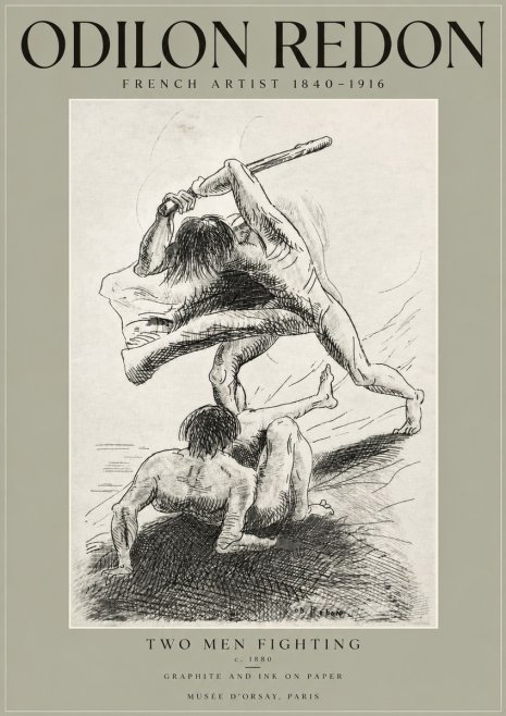 Odilon Redon Two Men Fighting No3 - Juliste