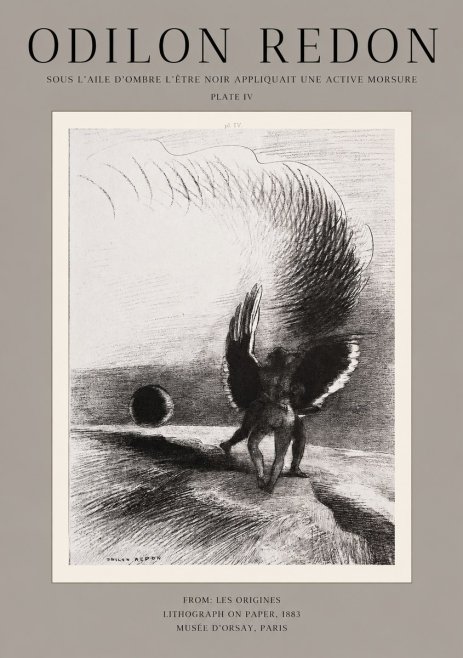 Odilon Redon Sous L'aile D'ombre L'être Noir Appliquait Une Active Morsure Plate Iv No1 - Juliste