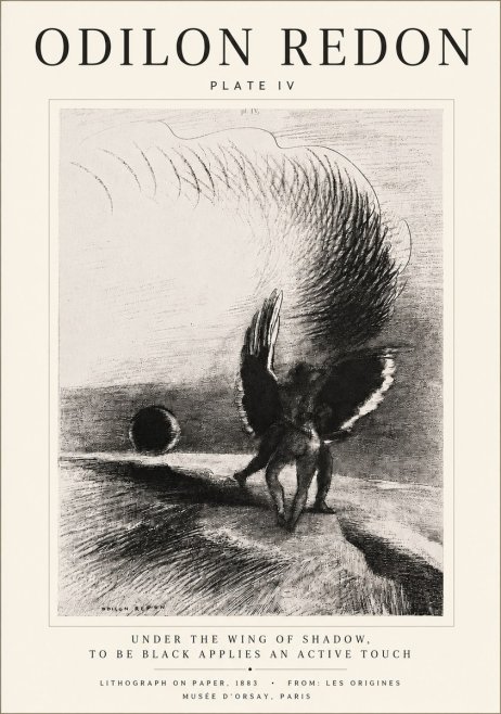 Odilon Redon Sous L'aile D'ombre L'être Noir Appliquait Une Active Morsure Plate Iv No5 - Juliste