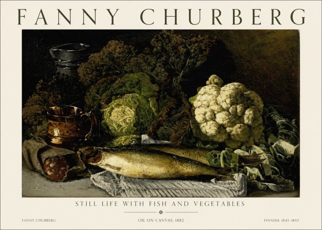 Fanny Churberg Still Life with Fish and Vegetables No1 - Juliste
