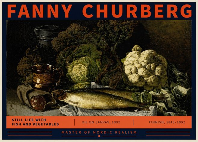 Fanny Churberg Still Life with Fish and Vegetables No2 - Juliste