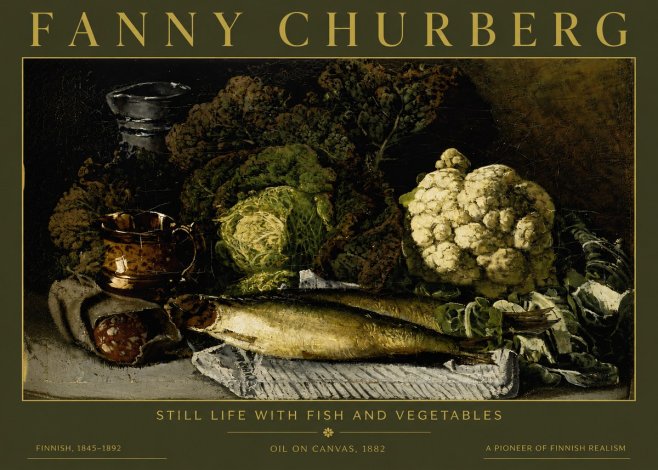 Fanny Churberg Still Life with Fish and Vegetables No4 - Juliste