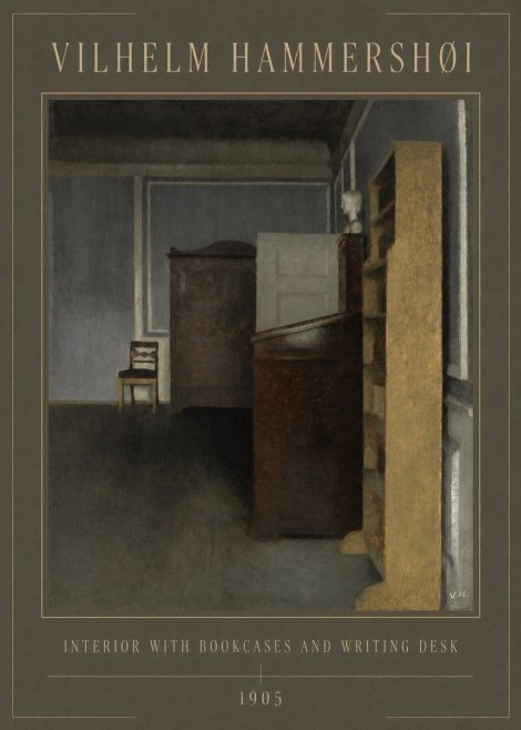 Vilhelm Hammershøi Interior with Bookcases and Writing Desk No1 - Juliste