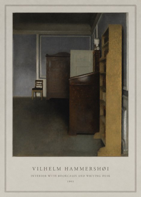 Vilhelm Hammershøi Interior with Bookcases and Writing Desk No4 - Juliste