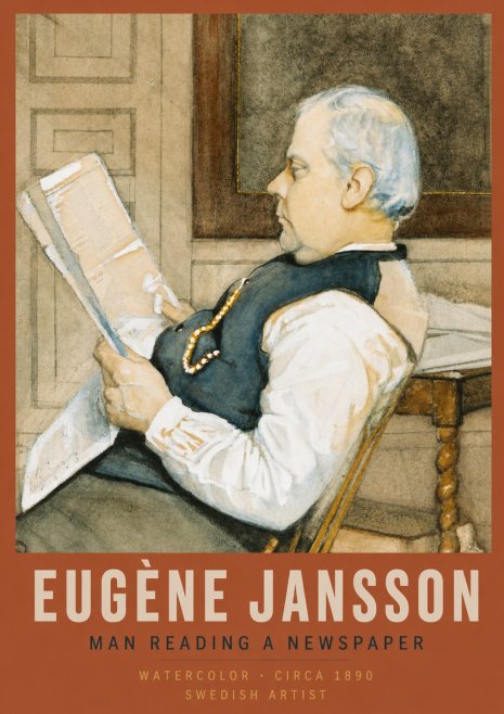 Eugène Jansson Man Reading a Newspaper No2 - Juliste