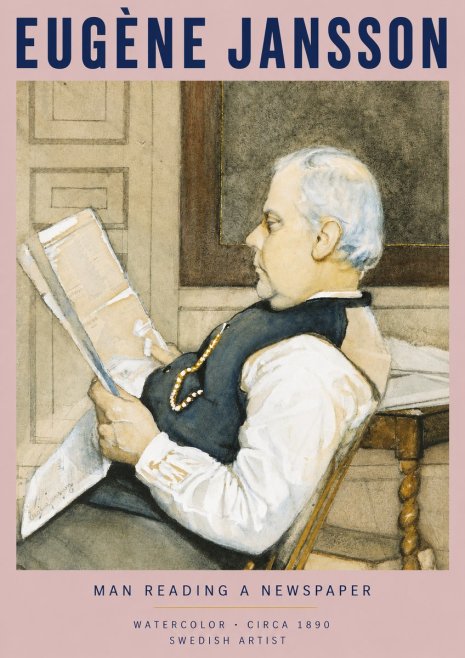 Eugène Jansson Man Reading a Newspaper No3 - Juliste