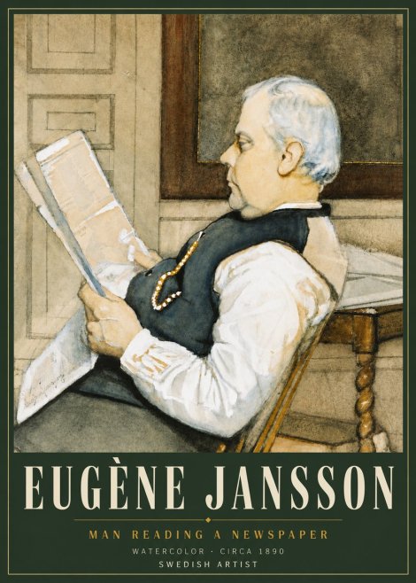 Eugène Jansson Man Reading a Newspaper No4 - Juliste