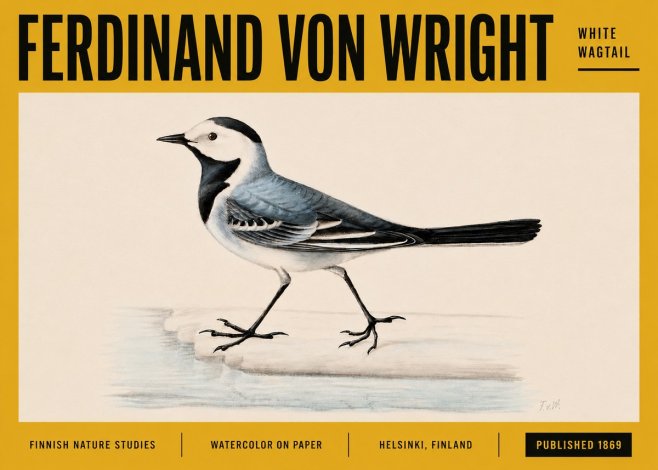 Ferdinand von Wright White Wagtail No5 - Juliste
