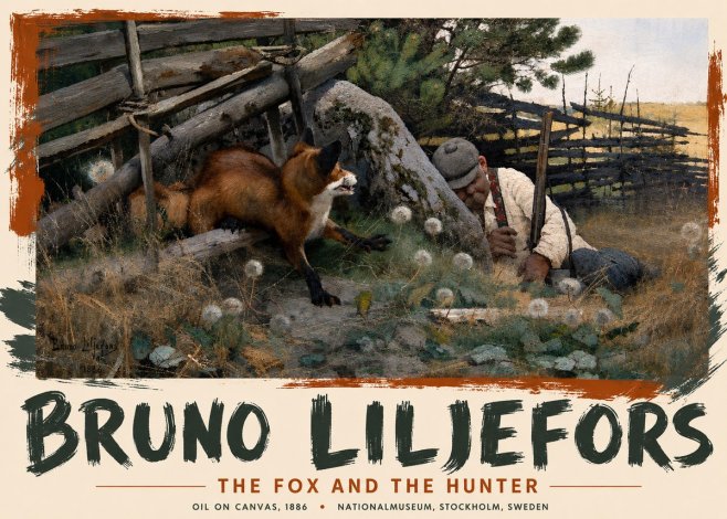 Bruno Liljefors The Fox and the Hunter No3 - Juliste