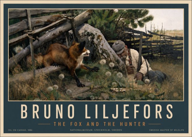 Bruno Liljefors The Fox and the Hunter No4 - Juliste