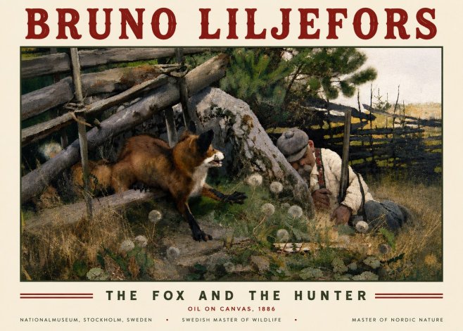Bruno Liljefors The Fox and the Hunter No5 - Juliste
