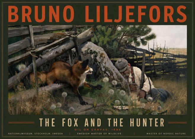 Bruno Liljefors The Fox and the Hunter No6 - Juliste