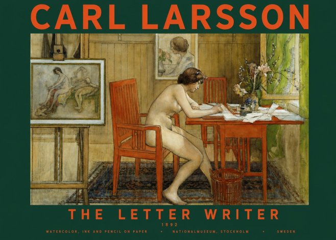 Carl Larsson Interior with a Nude Writing No5 - Juliste