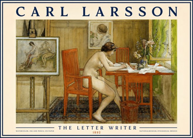 Carl Larsson Interior with a Nude Writing No6 - Juliste