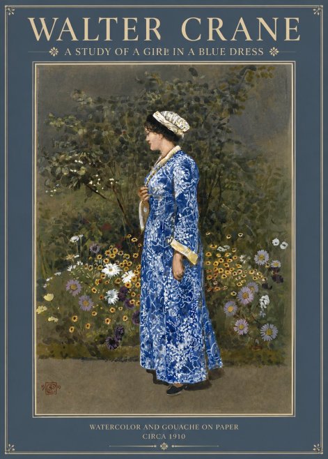 Walter Crane A Study of a Girl in a Blue Dress No2 - Juliste