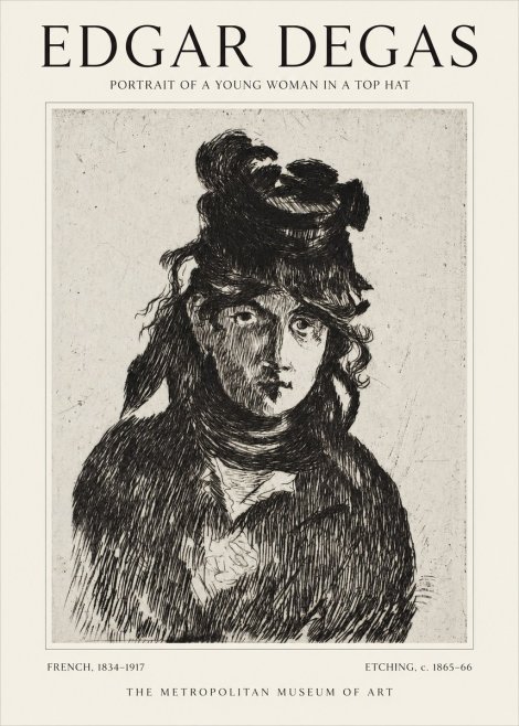 Edgar Degas Portrait of a Young Woman in a Top Hat No1 - Juliste