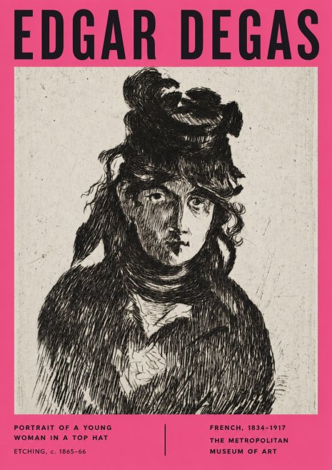 Edgar Degas Portrait of a Young Woman in a Top Hat No2 - Juliste