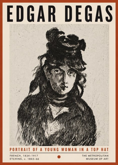 Edgar Degas Portrait of a Young Woman in a Top Hat No4 - Juliste