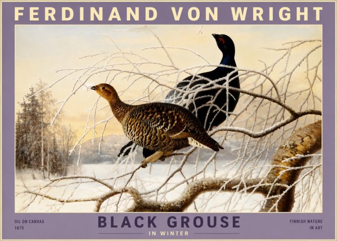Ferdinand von Wright Black Grouse in Winter No3 - Juliste