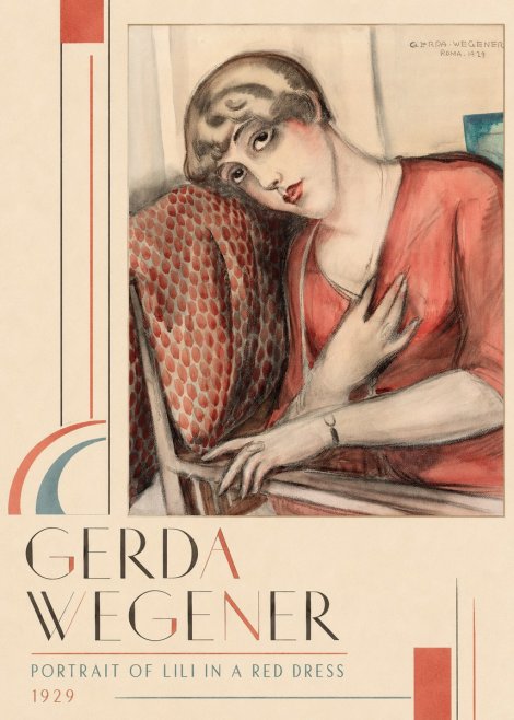 Gerda Wegener Portrait of Lili in a Red Dress No2 - Juliste