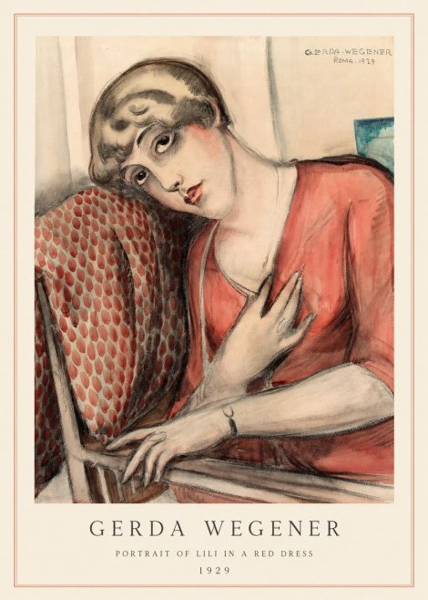 Gerda Wegener Portrait of Lili in a Red Dress No4 - Juliste