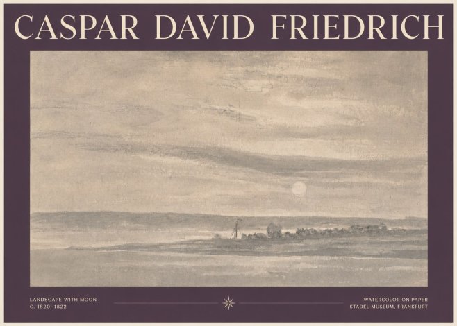 Caspar David Friedrich Landscape with Moon No3 - Juliste