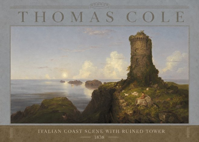 Thomas Cole Italian Coast Scene with Ruined Tower II No3 - Juliste