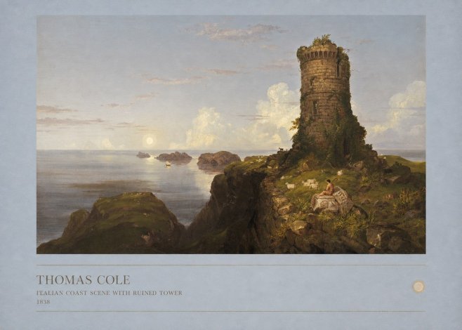 Thomas Cole Italian Coast Scene with Ruined Tower II No6 - Juliste