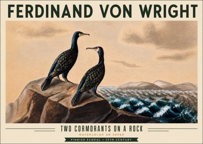 Ferdinand von Wright Two Cormorants on a Rock No6 - Juliste